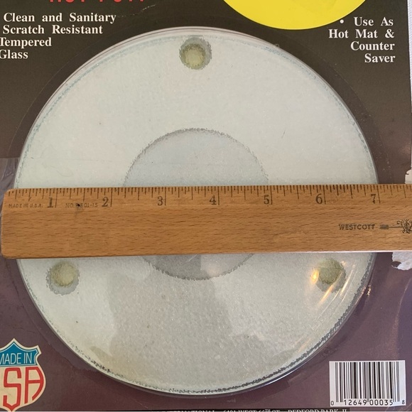 Vintage Round Glass Cutting Board Trivet Clear Textured Tempered 7" Rubber Feet - Picture 7 of 8